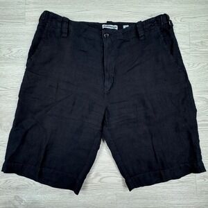 Europann Men's Shorts 100% Linen Flat Front Black  EU46 US38 Casual Summer Wear